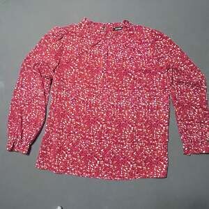 BTFBM Women's Mock Neck Ruffle Long Sleeve Blouse Red Abstract Print Size XL